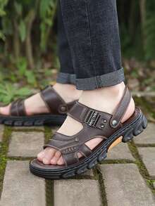 男士休闲凉鞋，春夏新款男士凉鞋，沙滩鞋，皮凉鞋 - 棕色 - 查看 5