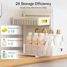 Under Sink Organizer Adjustable Height 2 Tier Bathroom Organizer Pull Out Cabinet Organer Kitchen Organizers And Storage Fridge Organizers And StorageWhite XL-1 Pack - trắng - Xem 7