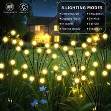 1pc 6/8/10 LED Solar Firefly Ground Stake Light, Solar Powered Outdoor Pathway Light, Waterproof Garden Landscape Lighting For Patio, Yard, Walkway, Camping, Holiday, Wedding Party Decor - Yellow - View 2