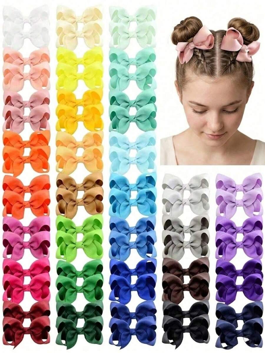 20/40/60pcs Random Color Cute Bow Hair Clips, Ribbon Butterfly Hair Clips, Bubble Flower Bow Hair Clips Ribbed Bow Hair Accessories Suitable For Girls, Teen Daily&Vacation Wear Duckbill Hair Clip, Easy To Use Holiday&Birthday Patry Gifts For Girls - Multicolor - View 1