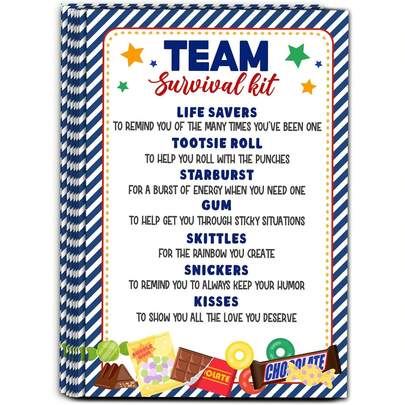 Team Survival Gift Tag, Blue Candy Themed Employee Appreciation Label For Gift Bags, Welcome To The Team Gift Suitable For Volunteers And Employees