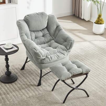 Reclining Armchair With Ottoman, Modern Lounge Chair With Armrests And Side Pocket, Upholstered Leisure Reading Chair With Footrest For Small Spaces, Corner Chair - Light Green