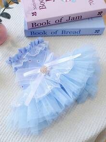 1 bộ quần áo cho thú cưng, váy voan lãng mạn dễ thương cho chó và mèo nhỏ, váy voan kiểu Waltz - Màu xanh dương - Màu xanh lam - Xem 12