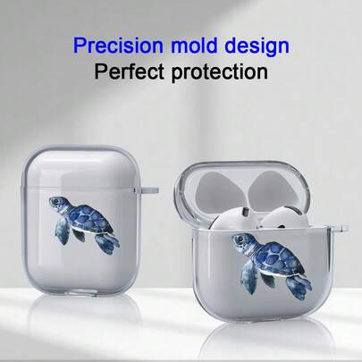 1pc Newly Hatched Baby Sea Turtle Swimming Forward Graphic Bluetooth Earphone Case, Shockproof, Fashionable Protection For AirPods 4/3/2/Pro 2/Pro, Suitable As Gift For Friends, Family, Boyfriend, Girlfriend, Anniversary, Valentine's Day, New Year, Eid, Easter