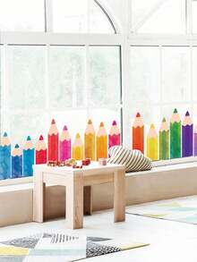 27/3 piezas Pegatinas de ventana de lápiz de acuarela de doble cara para volver a la escuela, pegatinas de decoración de ventana de lápiz de colores, adecuadas para decoración de vidrio de aula escolar, adecuadas para decoración de vidrio, decoración de pared, decoración de crayón, pegatinas estáticas de lápiz, pegatinas de ventana de lápiz de acuarela para decoración escolar, pegatinas de doble cara visibles para el primer día de vuelta a la escuela, adecuadas para decoración y organización del aula, total 9 hojas - lápiz de color - Ver 2