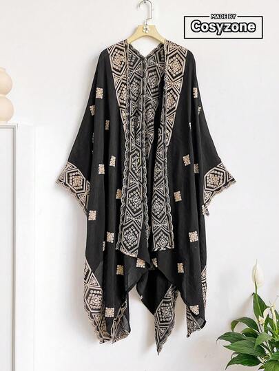 1pc Bohemian Geometric Embroidered Shawl, Women's Spring/Summer Beach Cover-Up, Sunscreen Shawl, Fashion Versatile Luxury Decoration, Ideal Daily Outfit And Gift Choice