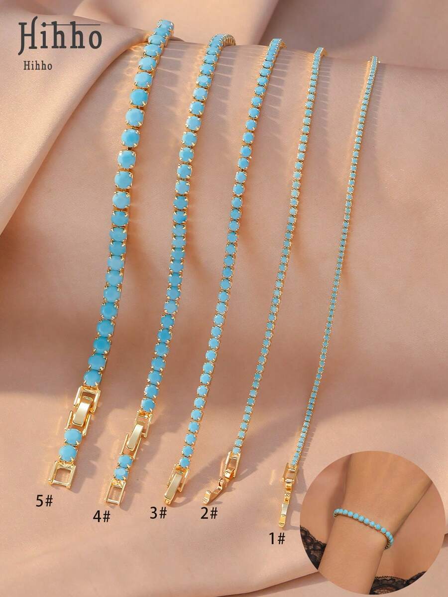 Hihho 1条铜氧化锆装饰经典网球链手链,多尺寸绿松石镶嵌设计,简约多功能风格,适合女性,适合日常、酒吧、旅行等场合佩戴。 - 松石藍 - 查看 1