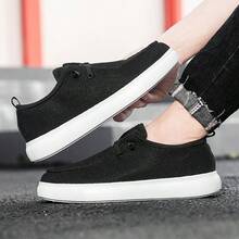 2025 New Men's Casual Classic Comfortable Fashion Sneakers - Breathable High Street Slip-On Shoes, Elastic Knit Mesh Upper, EVA Sole, Versatile For Sports, Students, Leisure, Outdoor, Streetwear, All Seasons, Lightweight & Durable - Black - View 2