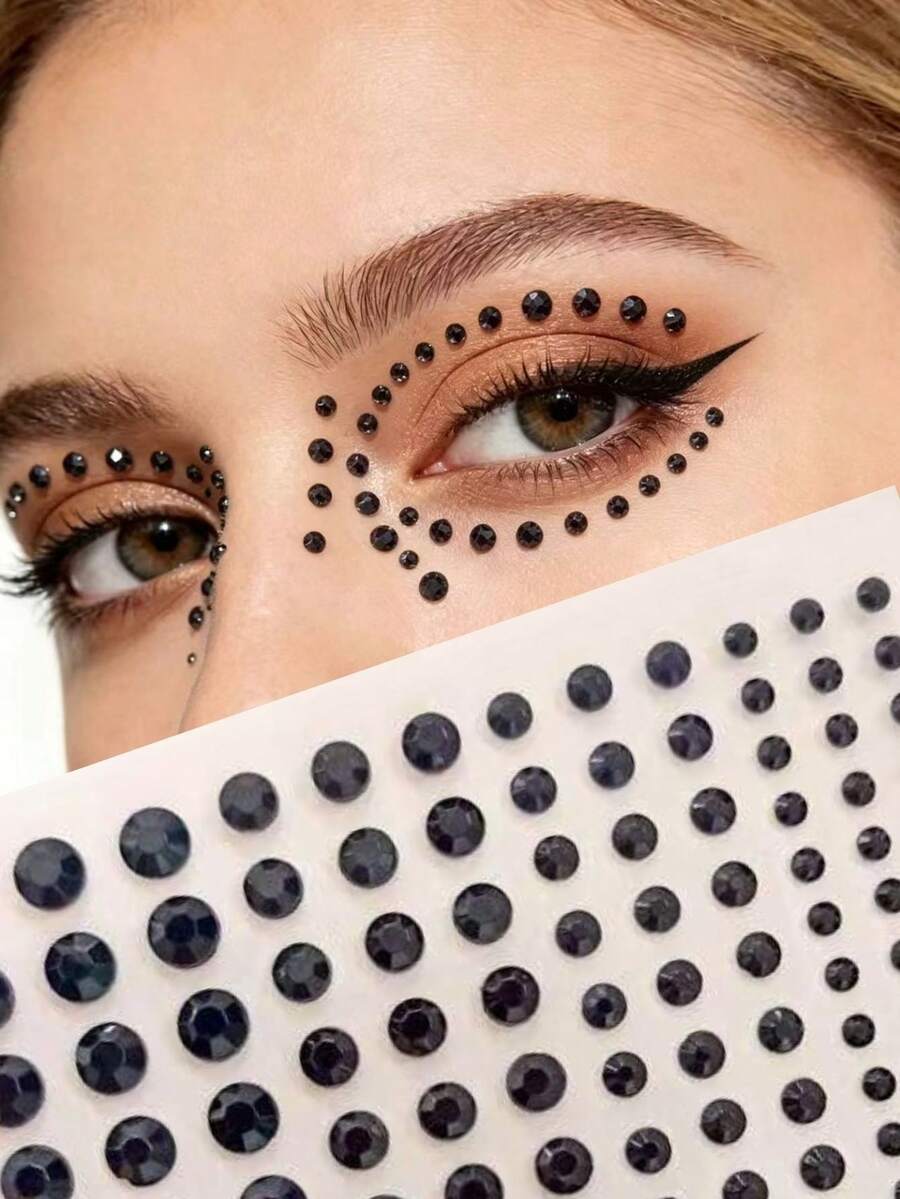 1pc Black Diamond Cat Eye Makeup Sticker, 3D Cut Face Crystal Sticker, Stage Makeup/Photo Shoot Makeup Essential, Sweet & Cool Girl Vibe, Y2K Face Decor Super Attractive, Face Glitter, Carnival, Face Sticker, 3D Sticker, Face Gem, Decorative Sticker,Concert Look,Face Gems - Multicolor - View 1