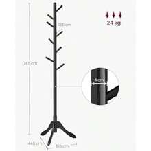 VASAGLE URCR001B01 - Perchero de madera maciza con 8 ganchos 3 opciones de altura para ropa sombreros bolsos sala de estar recámara oficina en casa oficina color tinta - Tinta negra - Ver 5