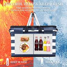 Cesta de Picnic aislada a Prueba de Fugas Bolsa enfriadora Plegable de 26 litros con Tapa 2 Asas Resistentes Cesta de Almacenamiento para Picnic Entrega de Alimentos para Llevar Compras - Azul - Ver 5