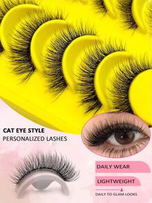 Asiteo 6 Pairs Cat Eye Style False Eyelashes, Transparent Band Natural Look Lashes, Fluffy Soft Lash Extension, Suitable For Daily Makeup, Shopping And Going Out - Black - View 6