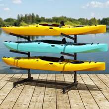 WHIFFEE Heavy Duty Freestanding Kayak Storage Rack, Adjustable Metal Stand For Kayaks, Canoes, SUPs, Paddleboards & Surfboards With Lockable Wheels, Indoor & Outdoor Use - Black - View 9