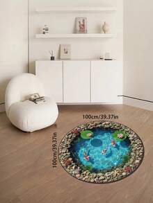 1pc Realistic 3D Water Ripple Koi Pond Circular Carpet, New Chinese Style Lotus Pond Moonlight Healing Home Decor Mat, Suitable For Game Room/Bedroom/Living Room/Kitchen, Great Gift For Partner, Friends, Family - Multicolor - View 18