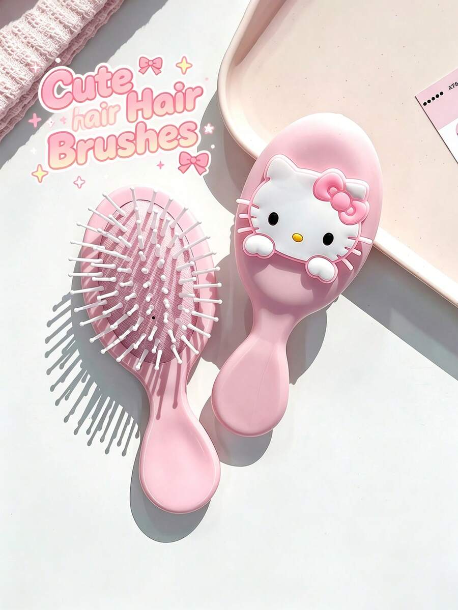 SANRIO 可爱猫咪气垫梳，便携迷你气垫梳，粉色，按摩头皮，温和护发 - 彩色 - 查看 1