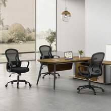 Silla de Oficina, Silla Ergonómica de Oficina con Brazos y Ruedas, Altura Ajustable (95-105cm), Respaldo Reclinable de Malla, para Hogar y Escritorio - B - Ver 4