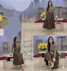 High-Waisted A-Line Midi Skirt – Elegant In Faux Leather, Stylish, Casual, Cute, Party, PU Leather, Side Zipper, Evening, Office, Wedding, Dating, Stage And Concert, Autumn And Winter - 巧克力棕 - 查看 2