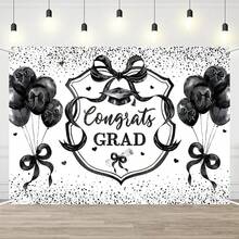 Coquette Felicidades Grad telón de fondo negro arco 2025 fotografía de graduación, fondo coqueta, clase temática de fiesta de graduación 2025, globo para fotos de corazón, 6 x 4 pies - 8x6 pies - Ver 10