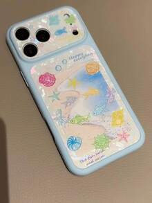 Atmospheric Shell Texture Seaside Fish Design Phone Case Compatible With Apple 16/17 Pro Max/ 15 Pro, Protective Cover Compatible With Iphone 14 Full Body, Shock-Proof Case Compatible With Iphone 13, Women - Blue - View 4