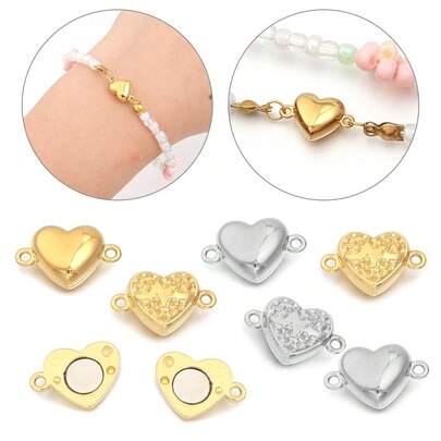 2pcs Stainless Steel Heart-Shaped Magnetic Clasps, Jewelry Making Accessories For Bracelets, Necklaces, Valentine's Day DIY Jewelry