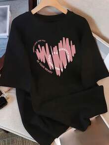 Top Casual de Verano para Mujer, Manga Corta, Estampado de Corazones Rosados, Versátil, Holgado, Puro,  2025 - Negro - Ver 10