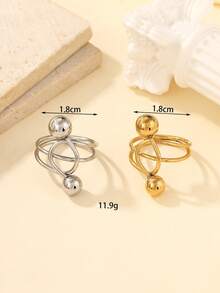 Set de 2 anillos de acero inoxidable de colores dorado y plateado, de estilo minimalista y de moda, adecuados para uso diario de mujeres o como regalo - Multicolor - Ver 4