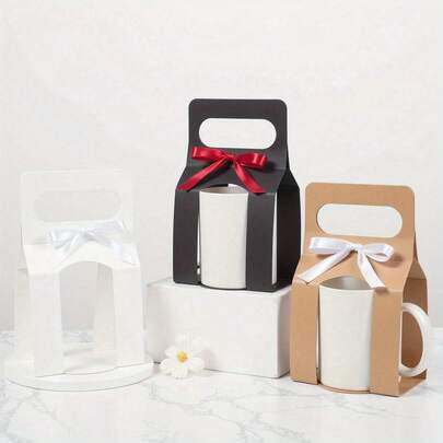 12pcs/Set Mug Gift Box With 1 Roll Of Ribbon, 11-12oz Sublimation Mugs With Handle Design, Sublimation Mug Packaging Gift Box Set