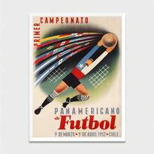 1PC Vintage 1952 Poster Art From Chile's First Soccer Championship: Abstract Soccer Player Taking A Shot, Multi-Nation Striped Flags. Retro Sports-Themed Art Print. Perfect For Wall Decor In Living Rooms, Fan Rooms, Bars, Gyms, And Sports Clubs. Frameless. - Abstract a - View 11