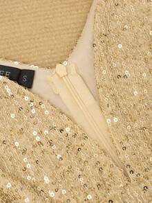 Váy cocktail đính sequin ôm sát cổ chữ V thời trang - Vàng - Xem 5
