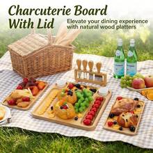 Bamboo Cheese Board & Knife Set - Large Charcuterie Boards & Cheese Tray With 2 Serving Trays - Perfect House Warming Gifts New Home & Bridal Shower Gifts For Foodies, Wedding Registry - View 8
