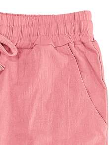 Pantalones de lino ligeros de unicolor para hombres, cómodos de usar, adecuados para la playa, vacaciones, deportes casuales - Rosa Pálido - Ver 5