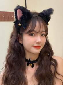 Set de 3 piezas de juego de roles de animales: Diadema con orejas de gato de imitación + Accesorio de cola de zorro + Collar, Accesorios de disfraz de fiesta, Accesorios elegantes de vestir para mujeres - Multicolor - Ver 3