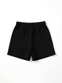 Set de 2 piezas con blusa de manga corta con estampado de moño y shorts blancos para niñas pequeñas - Blanco - Ver 3