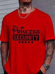 Men's Casual T-Shirt (Short Sleeve/Crewneck) Classic Fashion With Princess Security Text Five Stars Pattern Adult Men Casual Wear - 黑色 - 查看 10
