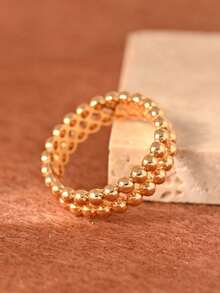 1 pieza Anillo pequeño y redondo de doble capa chapado en oro de 24k, un anillo unisex adecuado tanto para hombres como para mujeres, perfecto para un uso diario con estilo. - Dorado - Ver 5