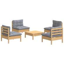 vidaXL 5-tlg. Garten-Lounge-Set mit Grauen Kissen Kiefernholz - Gris - Voir 3