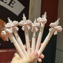 Bộ 6 bút bi bấm đầu ngẫu nhiên họa tiết nơ bướm, viết trơn tru, kiểu dáng trung tính, phù hợp cho học sinh, thi cử, văn phòng và sử dụng hàng ngày, mực đen. - Bộ - Xem 6
