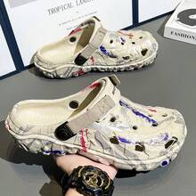 New Men's Camouflage Breathable Hollow Sandals, Ultra-Light & Elastic Perforated Slippers, Refreshing Mesh Casual Beach Shoes - Khaki - View 3
