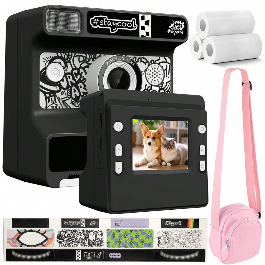 Instant Print Camera,48MP 1080P HD Point And Shoot Cameras With Flash,8X Zoom Digital Camera Instant Print Support Dual HD Video,Instant Print Camera With Games, Filters, Music,Selfie Mode,Christmas Holiday Birthday Gifts
