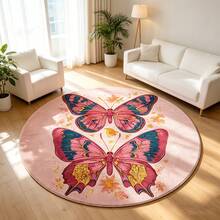 1pc Pink Butterfly Heart Pattern Round Carpet, Cute Girly Style, Suitable For Celebrations, Exhibitions, Openings, Indoor & Outdoor Decor, Multi-Scene Carpet/Mat, Decorative Carpet, Bedroom Decor, Small Rug, Carpet, Home Decor - Multicolor - View 6