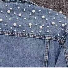 Jaket Denim Kasual Wanita dengan Dekorasi Mutiara untuk Musim Semi - Light Wash - View 4