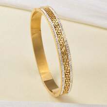 Vòng tay dạng lưới bằng thép không gỉ mạ vàng 18K đính đá Zirconia, trang sức sang trọng và thanh lịch, phù hợp cho phụ nữ dự tiệc, dạ hội và đeo hàng ngày. - Vàng - Xem 1