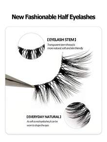 7 Pairs Half Eye Lashes Fluffy Soft And Lightweight &Natural Long Crossed False Lashes,Eye Tail Elongation Fake Lashes,For Daily Makeup Extension Reusable - Black - View 3
