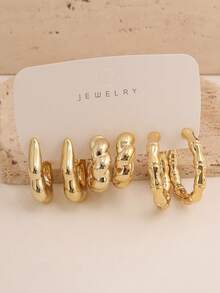 6-18 piezas Pendientes con lazo esférico y textura, adecuados para fiesta, banquete, viaje, boda, vacaciones, uso diario, regalo de joyería - Dorado - Ver 4