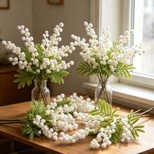 3 Stems Soft Artificial Red Mimosa Flowers, Home Wedding Party Tabletop Vase Decor, Vase Not Included - Yellow - View 5