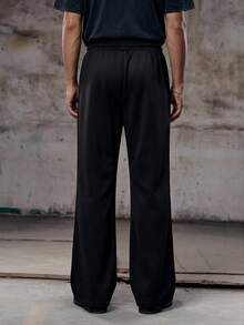 Skyrend Men's Vintage Graphic Print Loose Fit Jogging Pants With Drawstring Waist , Fashion Flared Sweatpants,Baggy Pants Men,For Rave, Back To School, 2000s Styleemo - Black - View 2