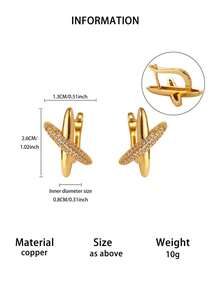 1 Pair Personalized Criss-Cross X Rhombus Zirconia Hoop Earrings, 18K Gold Plated Stylish Earrings, Gift For Commuting And Party Outfits - Yellow Gold - View 7