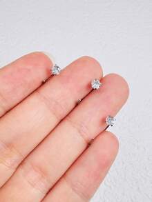 3件套 3.0mm 迷你圆形立方氧化锆开口C形耳环，女士/女孩精致闪亮C形耳钉/鼻环/唇环，耳部穿孔礼物饰品，6/8/10mm - Silver-2# - 查看 5