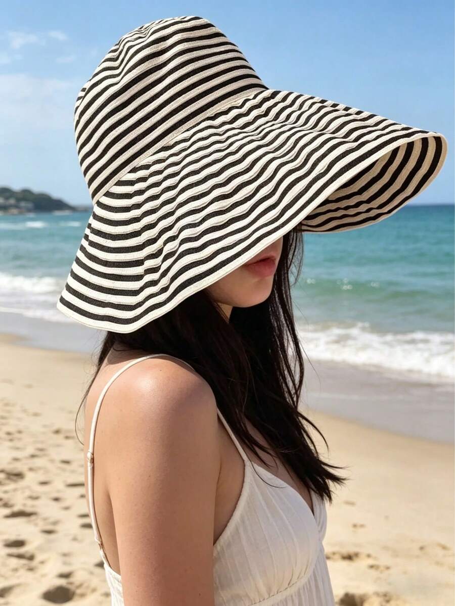 1pc Wide Brim Bucket Hat, Retro Striped, Foldable Multipurpose Casual Sun Hat For Women, Outdoor UV Protection, Hair Accessory, Summer Essential - Multicolor - View 1