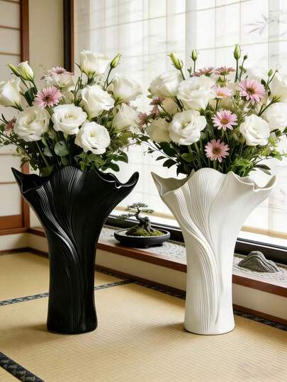 1pc High-End Ruffled Vase, Modern Textured Vase Suitable For Living Room, Bedroom, Dining Room, Office, Entrance, Windowsill, Nordic Japanese Zen Elegant Artistic Decorative Vase, Home Decor, Wedding, Housewarming Gift